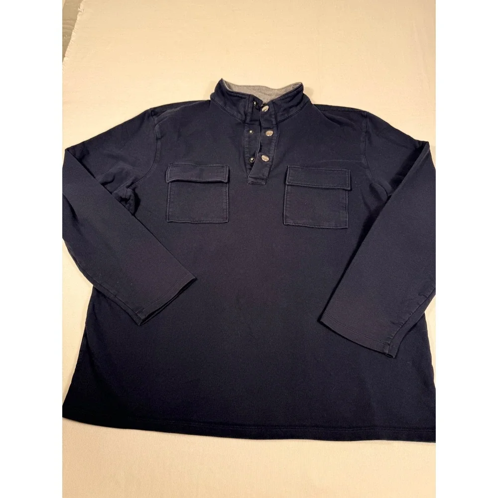 Michael Kors Pullover XL Navy Blue Snap Neck Utility Pocket Long Sleeve Top